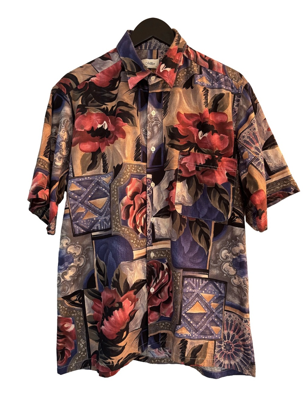 Vintage 90s Miller Geometric Floral Patchwork Shirt - Made in Canada